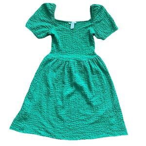 H&M Womens Small Green Short Sleeve Fit And Flare Midi Dress Stretch Summer